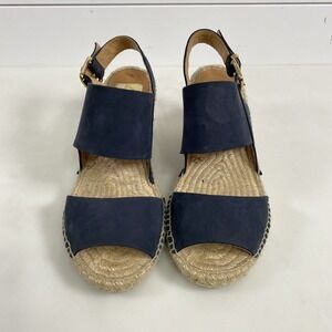 Kanna Shoes Womens Size 8 39 Blue Suede Wedge Espadrille Sandals Made Spain